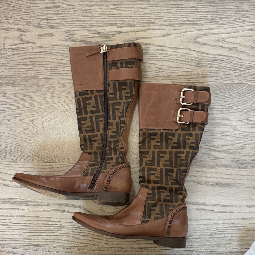 Fendi Women's Tan and Brown Over the Knee Boots